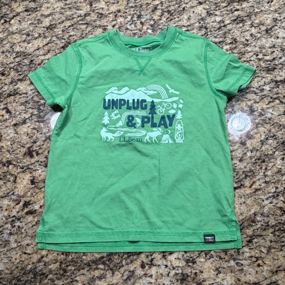 LL Bean Kids Green Unplug & Play Graphic Tee Organic Cotton Size S 4